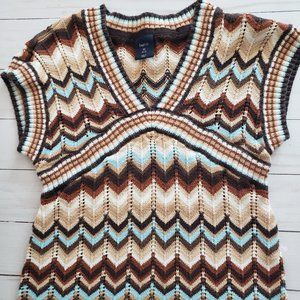Vintage crochet Gap Kids Earth Tone blue brown Chevron Sweater dress 4 5